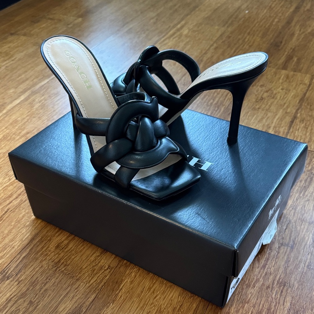 Coach Kellie Leather Heeled Sandals in Black